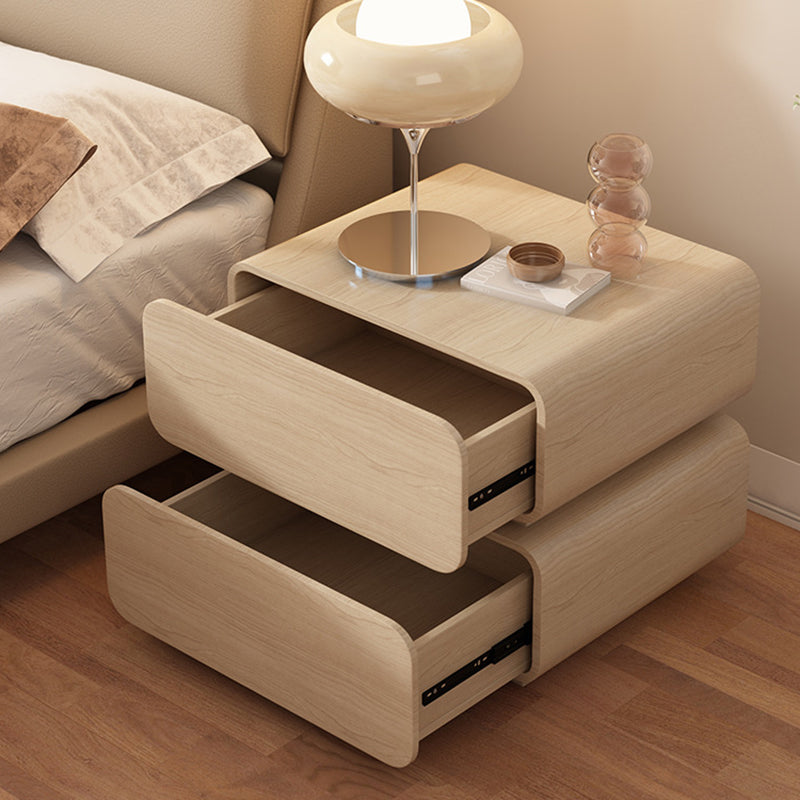Modern Minimalist Solid Wood Faux Leather Metal Rounded Nightstand With 2 Drawers For Bedroom