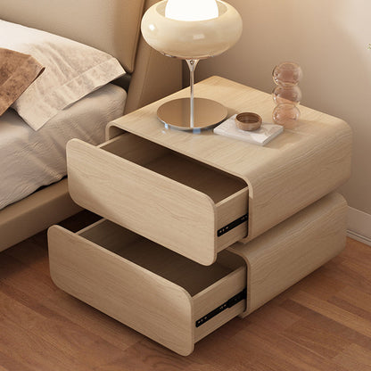 Modern Minimalist Solid Wood Faux Leather Metal Rounded Nightstand With 2 Drawers For Bedroom