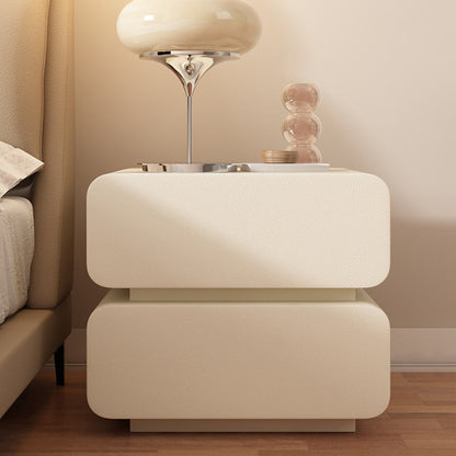 Modern Minimalist Solid Wood Faux Leather Metal Rounded Nightstand With 2 Drawers For Bedroom