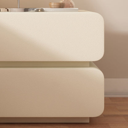 Modern Minimalist Solid Wood Faux Leather Metal Rounded Nightstand With 2 Drawers For Bedroom