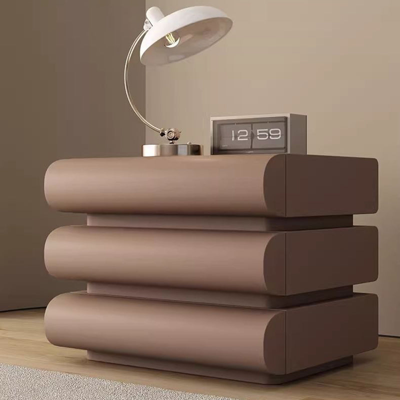 Contemporary Creative Faux Leather Solid Wood Metal Semi-Round Square Nightstand With 3 Drawers For Bedroom
