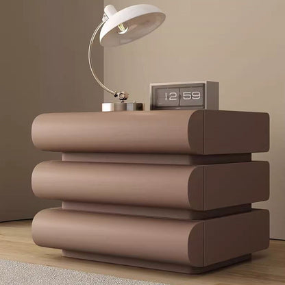 Contemporary Creative Faux Leather Solid Wood Metal Semi-Round Square Nightstand With 3 Drawers For Bedroom