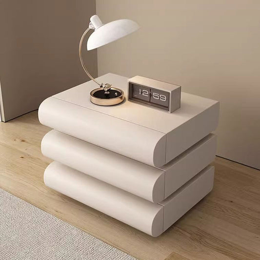 Contemporary Creative Faux Leather Solid Wood Metal Semi-Round Square Nightstand With 3 Drawers For Bedroom
