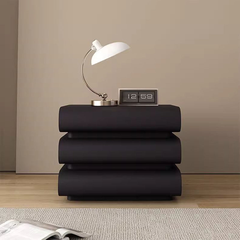 Contemporary Creative Faux Leather Solid Wood Metal Semi-Round Square Nightstand With 3 Drawers For Bedroom
