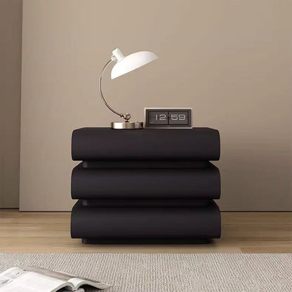 Contemporary Creative Faux Leather Solid Wood Metal Semi-Round Square Nightstand With 3 Drawers For Bedroom