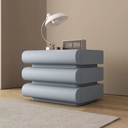 Contemporary Creative Faux Leather Solid Wood Metal Semi-Round Square Nightstand With 3 Drawers For Bedroom
