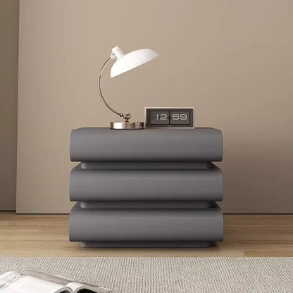 Contemporary Creative Faux Leather Solid Wood Metal Semi-Round Square Nightstand With 3 Drawers For Bedroom