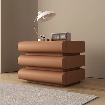 Contemporary Creative Faux Leather Solid Wood Metal Semi-Round Square Nightstand With 3 Drawers For Bedroom