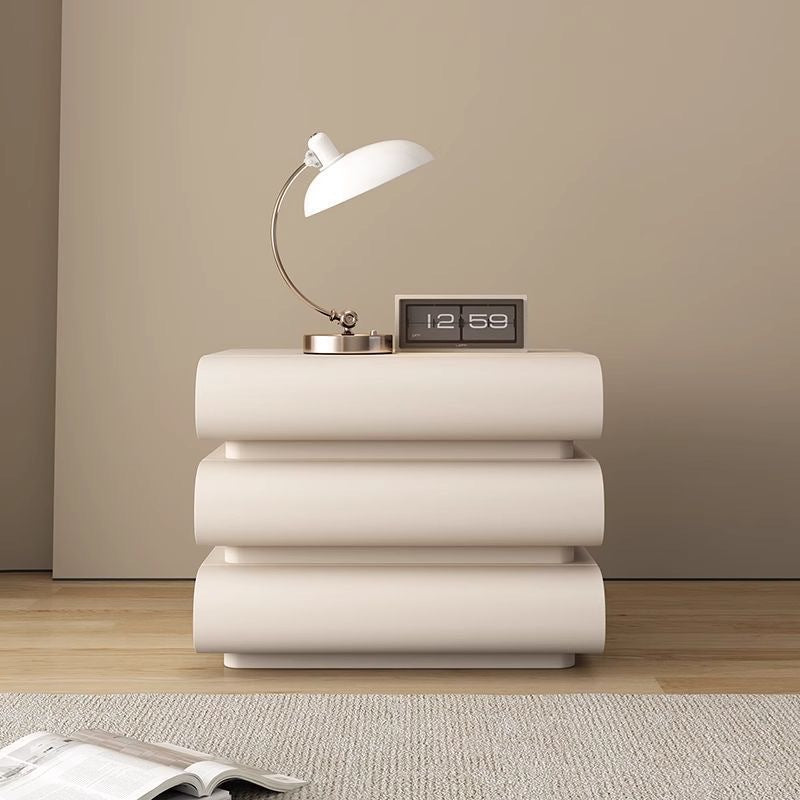 Contemporary Creative Faux Leather Solid Wood Metal Semi-Round Square Nightstand With 3 Drawers For Bedroom