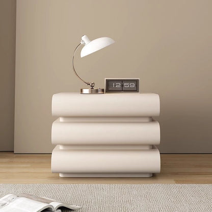 Contemporary Creative Faux Leather Solid Wood Metal Semi-Round Square Nightstand With 3 Drawers For Bedroom
