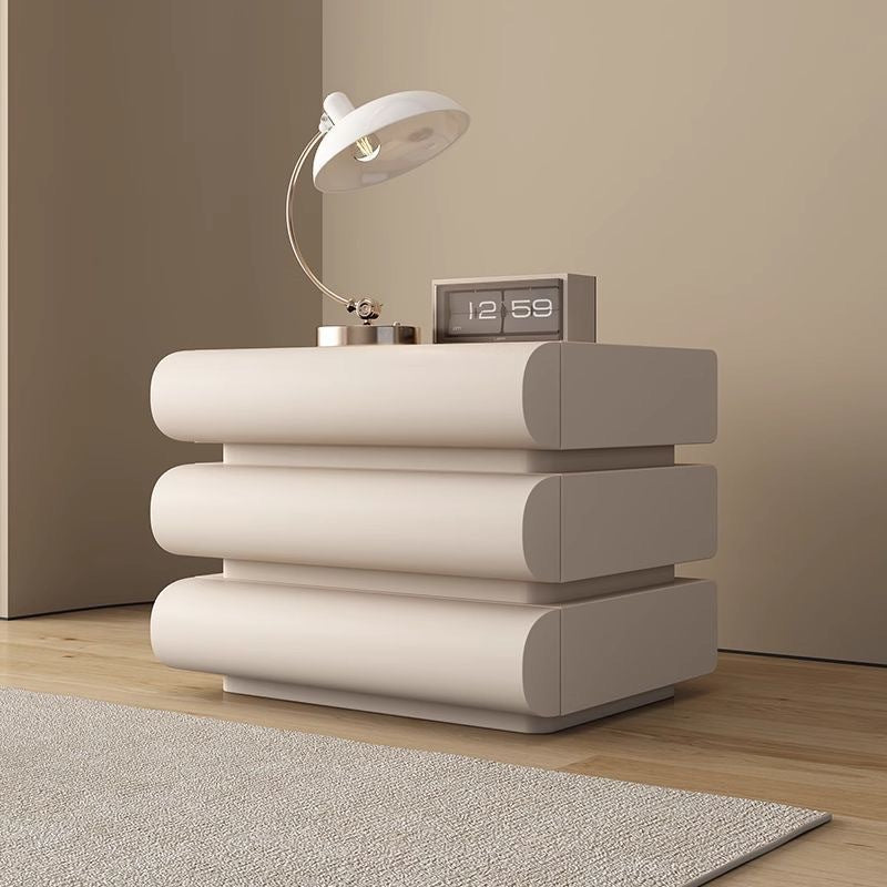 Contemporary Creative Faux Leather Solid Wood Metal Semi-Round Square Nightstand With 3 Drawers For Bedroom