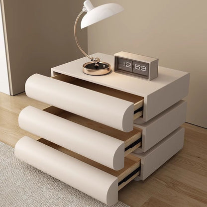 Contemporary Creative Faux Leather Solid Wood Metal Semi-Round Square Nightstand With 3 Drawers For Bedroom