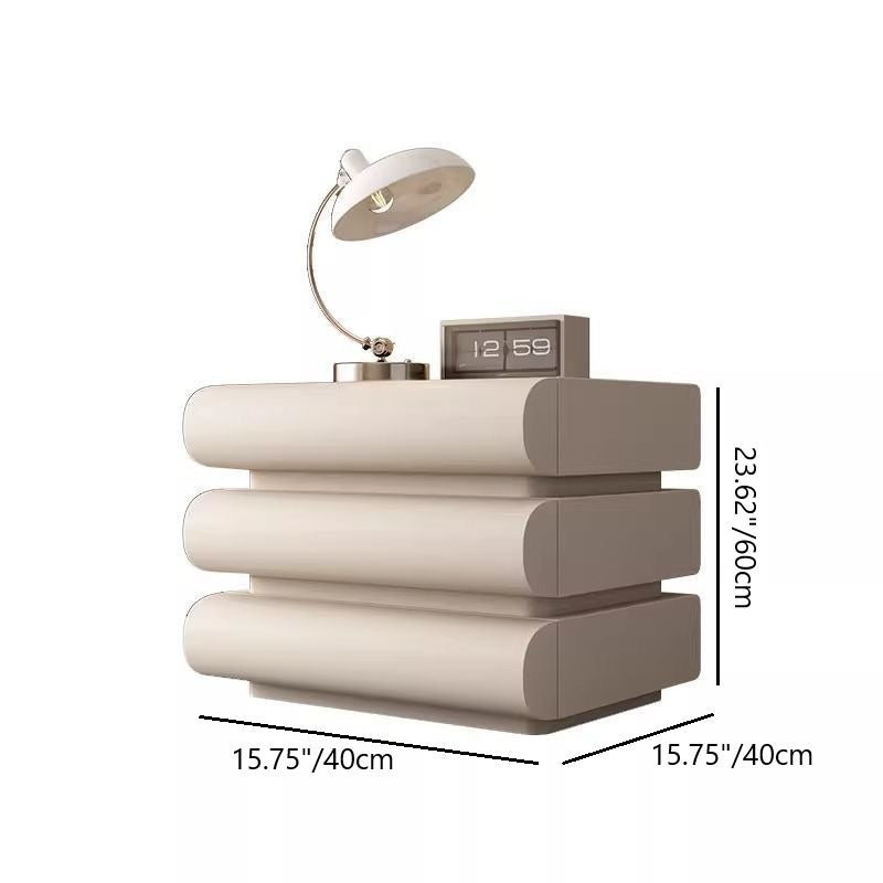 Contemporary Creative Faux Leather Solid Wood Metal Semi-Round Square Nightstand With 3 Drawers For Bedroom