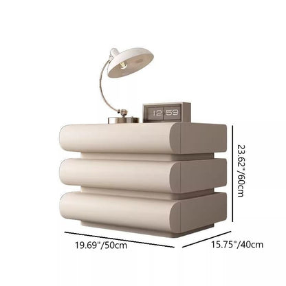 Contemporary Creative Faux Leather Solid Wood Metal Semi-Round Square Nightstand With 3 Drawers For Bedroom