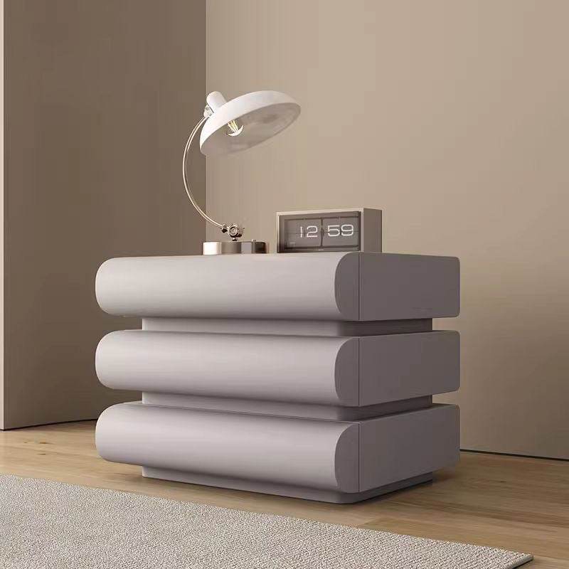 Contemporary Creative Faux Leather Solid Wood Metal Semi-Round Square Nightstand With 3 Drawers For Bedroom