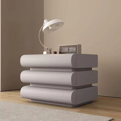Contemporary Creative Faux Leather Solid Wood Metal Semi-Round Square Nightstand With 3 Drawers For Bedroom