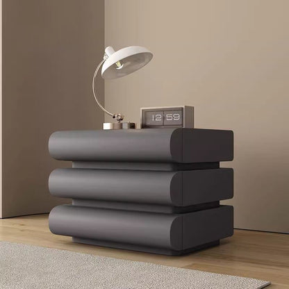 Contemporary Creative Faux Leather Solid Wood Metal Semi-Round Square Nightstand With 3 Drawers For Bedroom