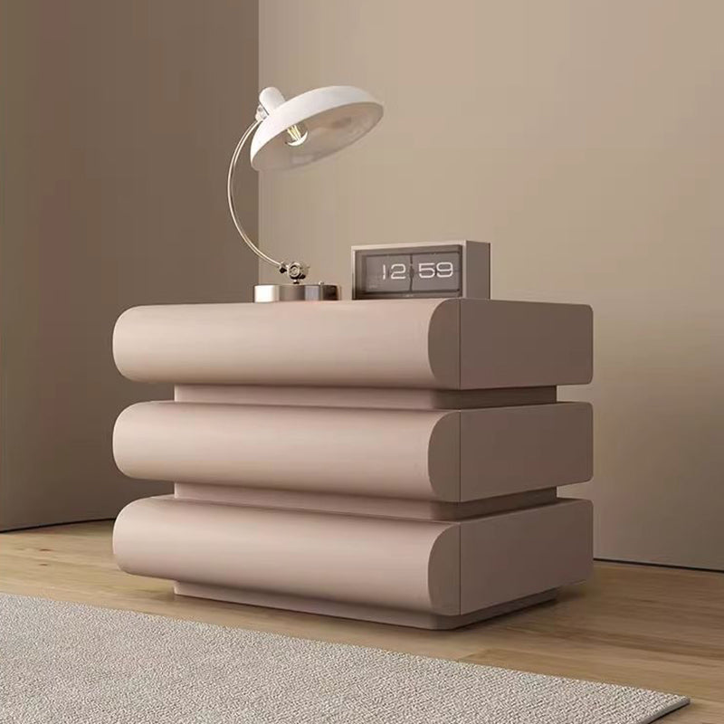 Contemporary Creative Faux Leather Solid Wood Metal Semi-Round Square Nightstand With 3 Drawers For Bedroom
