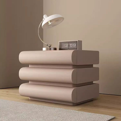 Contemporary Creative Faux Leather Solid Wood Metal Semi-Round Square Nightstand With 3 Drawers For Bedroom