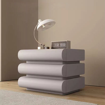 Contemporary Creative Faux Leather Solid Wood Metal Semi-Round Square Nightstand With 3 Drawers For Bedroom