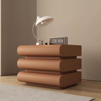 Contemporary Creative Faux Leather Solid Wood Metal Semi-Round Square Nightstand With 3 Drawers For Bedroom