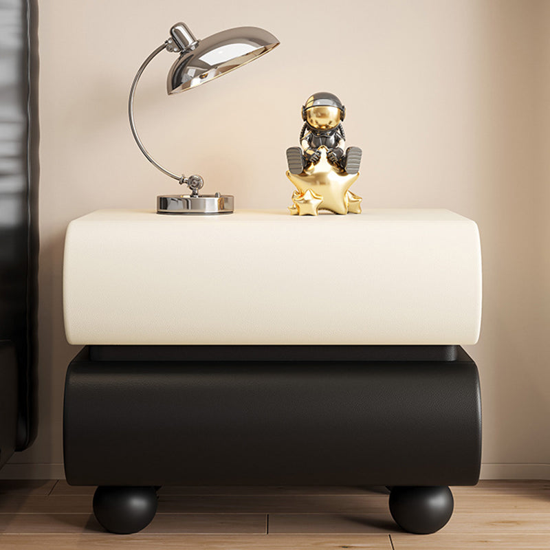 Modern Luxury Faux Leather Solid Wood Square Nightstand With 2 Drawers For Bedroom