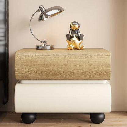 Modern Luxury Faux Leather Solid Wood Square Nightstand With 2 Drawers For Bedroom