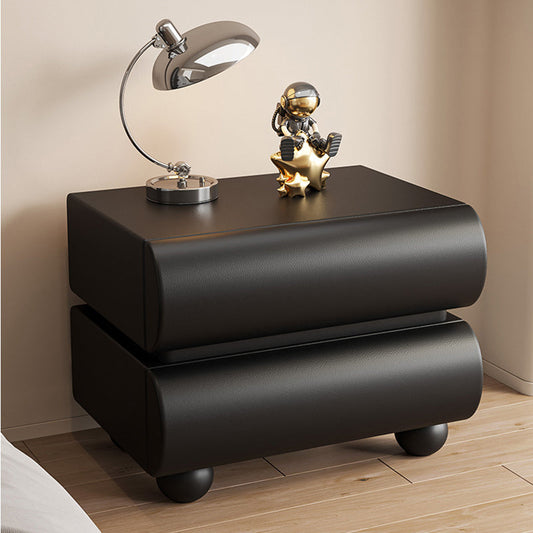 Modern Luxury Faux Leather Solid Wood Square Nightstand With 2 Drawers For Bedroom