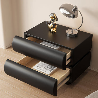 Modern Luxury Faux Leather Solid Wood Square Nightstand With 2 Drawers For Bedroom