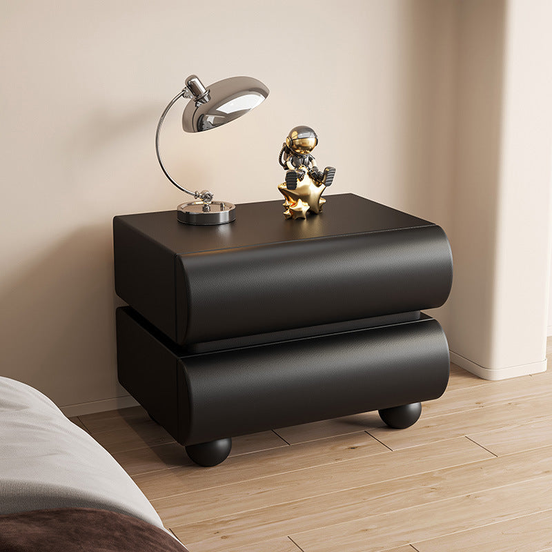 Modern Luxury Faux Leather Solid Wood Square Nightstand With 2 Drawers For Bedroom