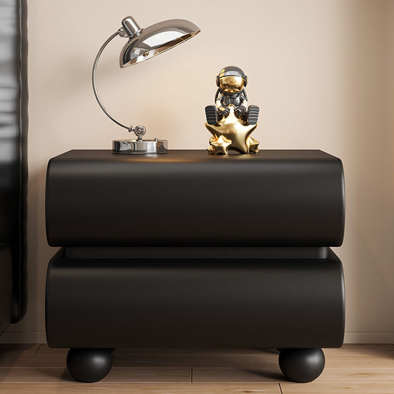 Modern Luxury Faux Leather Solid Wood Square Nightstand With 2 Drawers For Bedroom