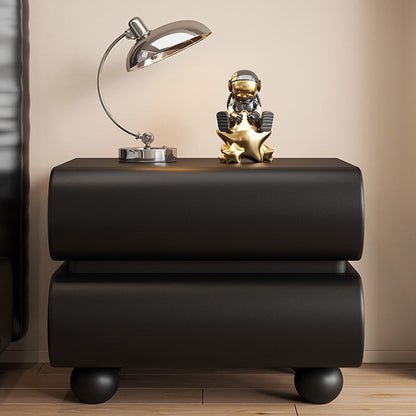 Modern Luxury Faux Leather Solid Wood Square Nightstand With 2 Drawers For Bedroom