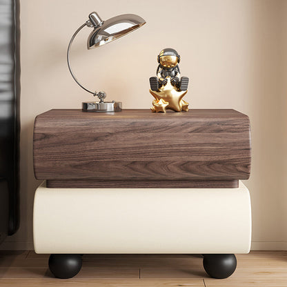 Modern Luxury Faux Leather Solid Wood Square Nightstand With 2 Drawers For Bedroom
