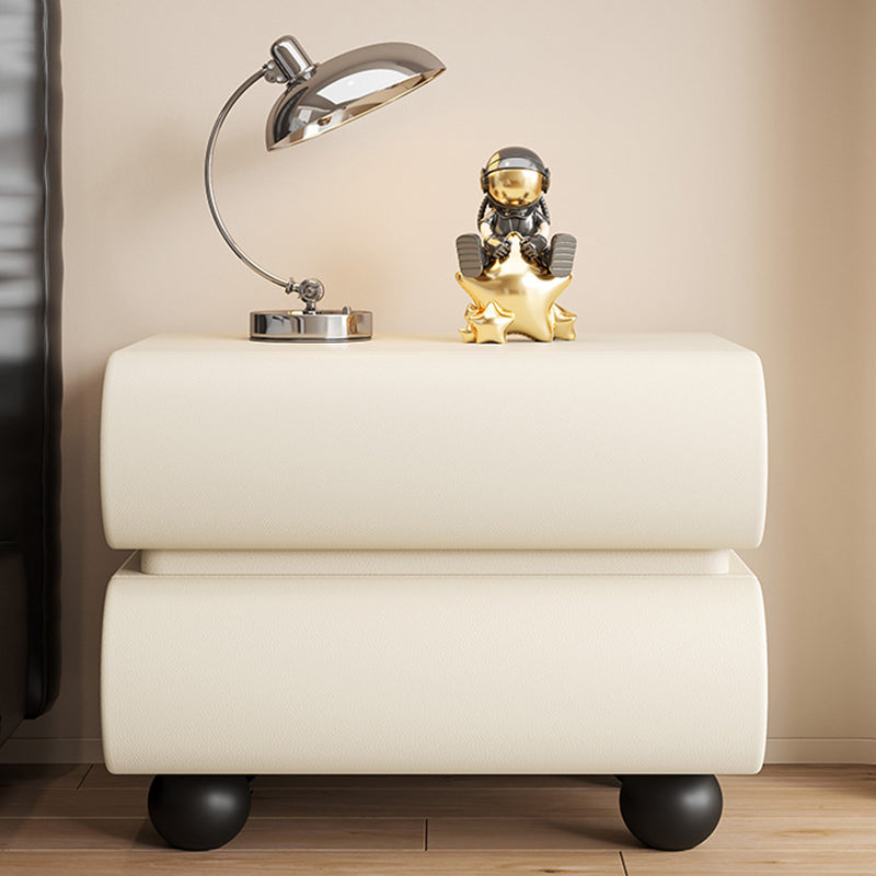 Modern Luxury Faux Leather Solid Wood Square Nightstand With 2 Drawers For Bedroom