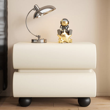 Modern Luxury Faux Leather Solid Wood Square Nightstand With 2 Drawers For Bedroom