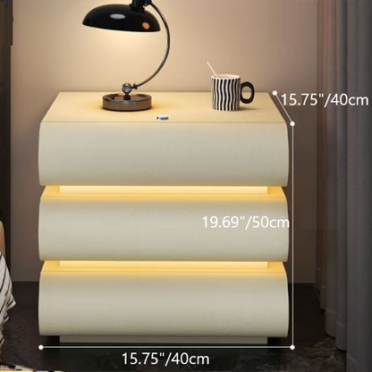 Modern Luxury Faux Leather Solid Wood Metal Curved Nightstand With 3 Drawers For Bedroom