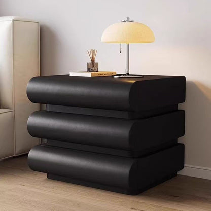 Modern Luxury Faux Leather Solid Wood Metal Curved Nightstand With 3 Drawers For Bedroom
