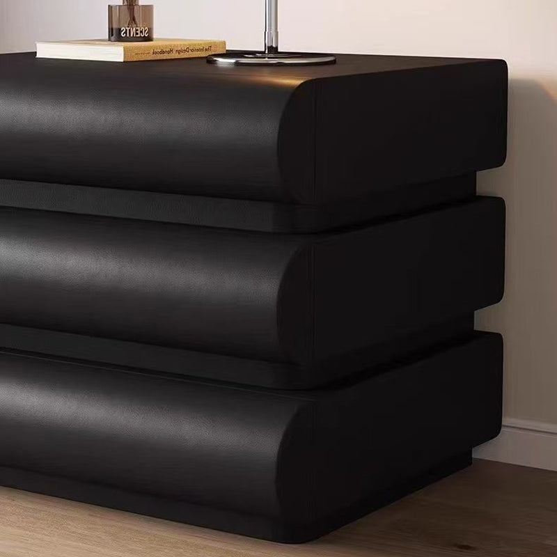 Modern Luxury Faux Leather Solid Wood Metal Curved Nightstand With 3 Drawers For Bedroom