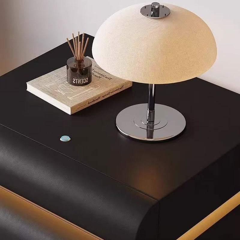 Modern Luxury Faux Leather Solid Wood Metal Curved Nightstand With 3 Drawers For Bedroom