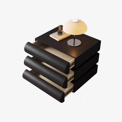 Modern Luxury Faux Leather Solid Wood Metal Curved Nightstand With 3 Drawers For Bedroom