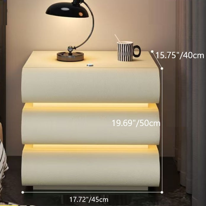 Modern Luxury Faux Leather Solid Wood Metal Curved Nightstand With 3 Drawers For Bedroom