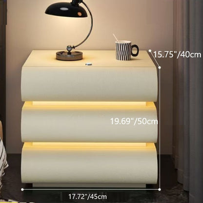 Modern Luxury Faux Leather Solid Wood Metal Curved Nightstand With 3 Drawers For Bedroom