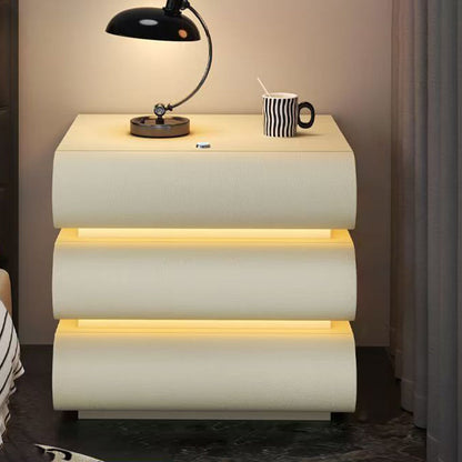 Modern Luxury Faux Leather Solid Wood Metal Curved Nightstand With 3 Drawers For Bedroom