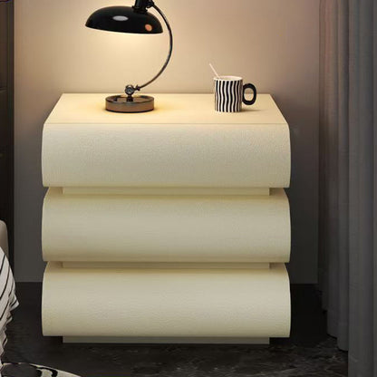 Modern Luxury Faux Leather Solid Wood Metal Curved Nightstand With 3 Drawers For Bedroom
