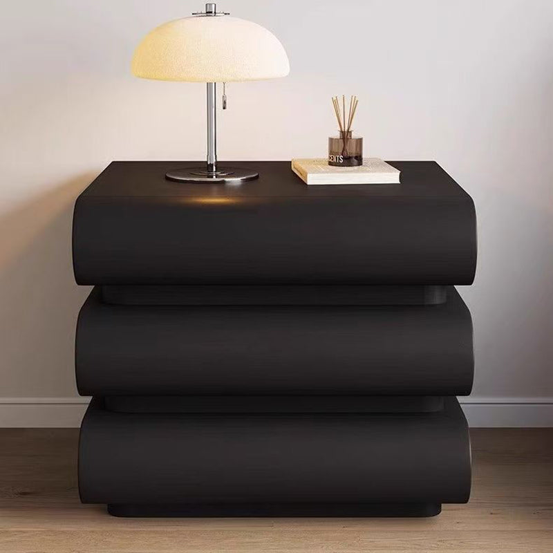 Modern Luxury Faux Leather Solid Wood Metal Curved Nightstand With 3 Drawers For Bedroom