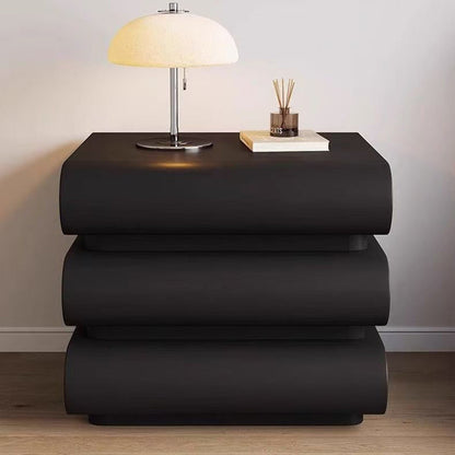 Modern Luxury Faux Leather Solid Wood Metal Curved Nightstand With 3 Drawers For Bedroom