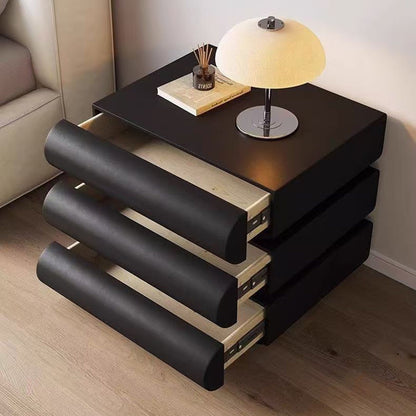 Modern Luxury Faux Leather Solid Wood Metal Curved Nightstand With 3 Drawers For Bedroom