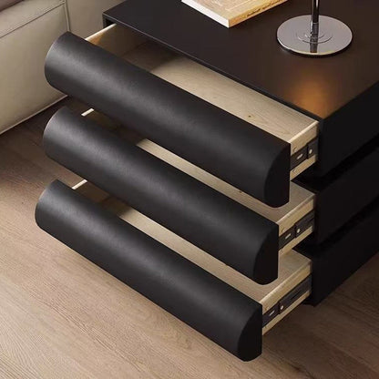 Modern Luxury Faux Leather Solid Wood Metal Curved Nightstand With 3 Drawers For Bedroom
