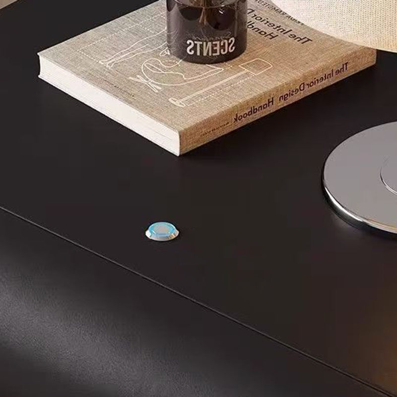 Modern Luxury Faux Leather Solid Wood Metal Curved Nightstand With 3 Drawers For Bedroom