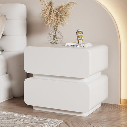 Modern Minimalist Soft Faux Leather Solid Wood Rounded Nightstand With 2 Drawers For Bedroom